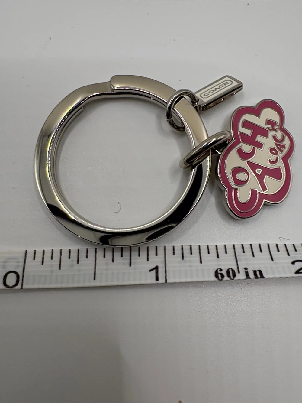Coach Pink and Silver Poppy Cloud Logo Keychain